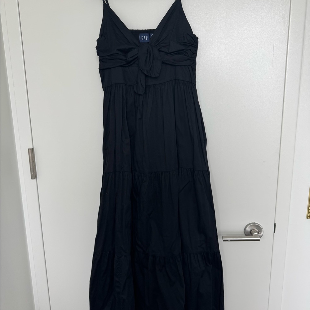 GAP Black Tie-Front Tiered Maxi Dress
